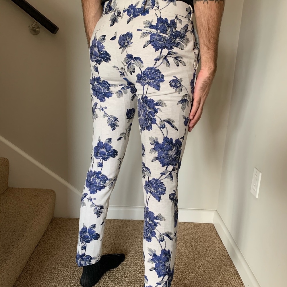 TOPMAN Premium FloralPrint Cropped Suiting Trouser